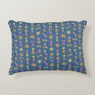Retro Blue Patchwork Floral 16"x12" Decorative Cushion
