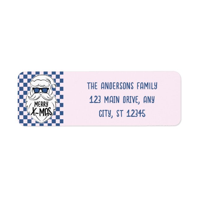 Retro Blue Pink Checkered Santa Claus Christmas (Front)
