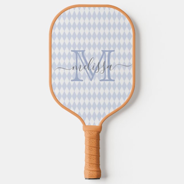 Retro Blue Pink Diamond Shape Pattern Pickleball Paddle (Front)