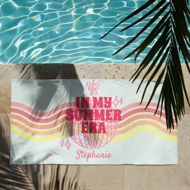 Retro Blue Pink Disco Ball In My Summer Era Beach Towel (Creator Uploaded)