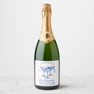 Retro Blue & Pink Stripe Bachelorette Sparkling Wine Label