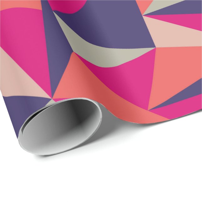 Retro Blue Pink Triangle Geometric Gift Wrap Paper (Roll Corner)