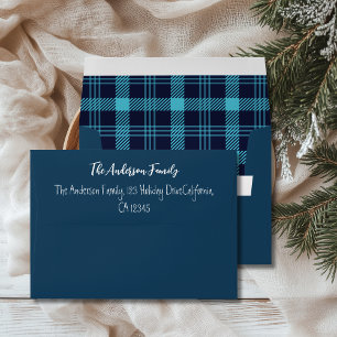 Retro Blue Plaid Whimsical Christmas Envelope