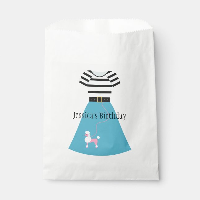 Retro Blue Poodle Skirt Customisable Favour Bags (Front)