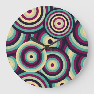 Retro blue-purple discs, abstract pattern. large clock