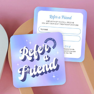 Retro Blue Purple Logo Refer a Friend Beauty Salon Referral Card