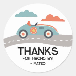 Retro Blue Race Car Birthday Party Favour  Classic Round Sticker