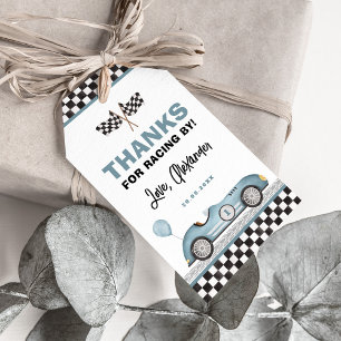 Retro Blue Race Car Fast One Boy Birthday Favours Gift Tags
