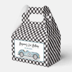 Retro Blue Race Car Two Fast Boy 2nd Birthday Favour Box