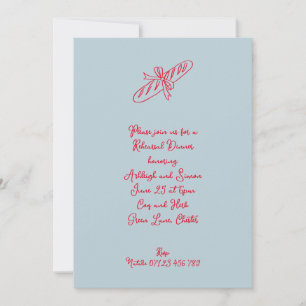Retro Blue & Red Baguette Rehearsal Dinner Invitation