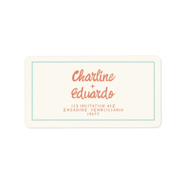 Retro Blue Red Handwriting Wedding  Label (Front)
