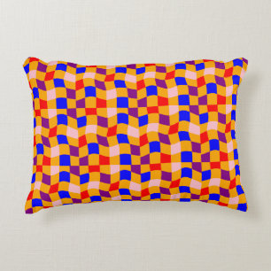 Retro blue red purple orange white chequered  decorative cushion
