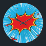 Retro Blue & Red Stars Comic Explosion Large Clock<br><div class="desc">This retro comic style backdrop is perfect for any super hero collector or fan boy. The bright graphics have hard lines & bold colouring.</div>