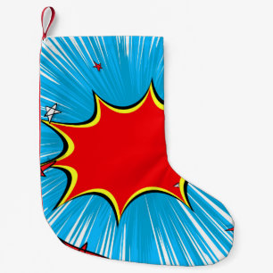 Retro Blue & Red Stars Comic Explosion Small Christmas Stocking