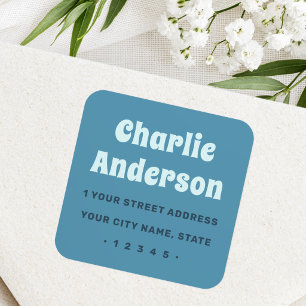 Retro blue return address square sticker