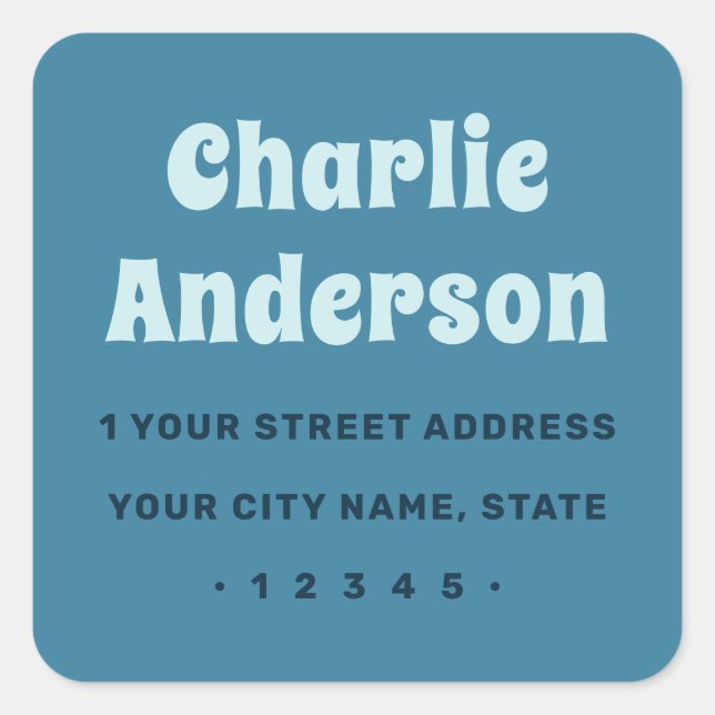 Retro blue return address square sticker (Front)