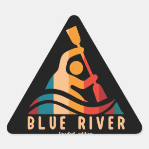 Retro Blue River Kayaking Triangle Sticker