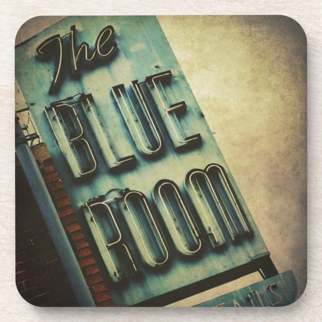 Retro Blue Room Cocktail Lounge Sign Coaster (Front)