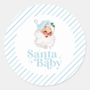 Retro Blue Santa Baby christmas baby shower Classic Round Sticker