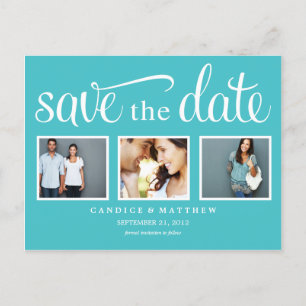 RETRO BLUE   SAVE THE DATE ANNOUNCEMENT POSTCARD