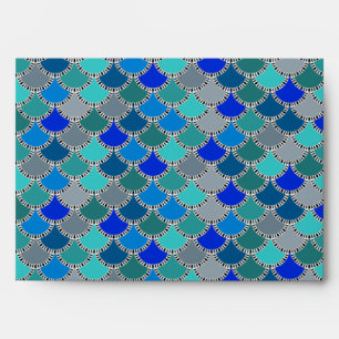 Retro Blue Scales Pattern Envelopes