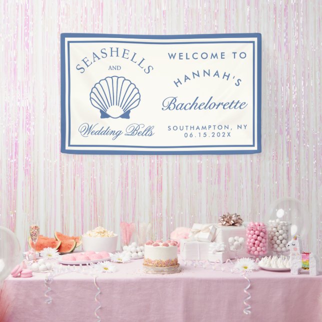 Retro Blue Seashells & Wedding Bells Bachelorette Banner (Party)