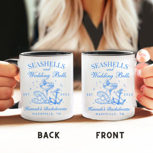 Retro Blue Seashells & Wedding Bells Bachelorette Coffee Mug