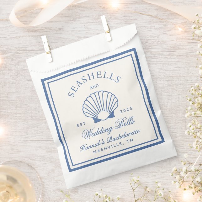 Retro Blue Seashells & Wedding Bells Bachelorette  Favour Bags (Clipped)