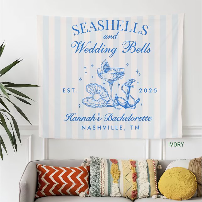 Retro Blue Seashells & Wedding Bells Bachelorette  Fleece Blanket (Creator Uploaded)