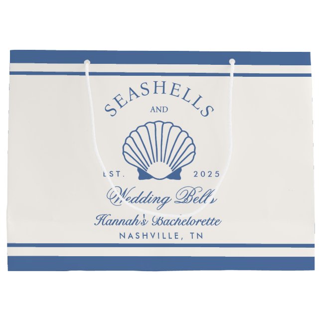 Retro Blue Seashells & Wedding Bells Bachelorette  Large Gift Bag (Back)