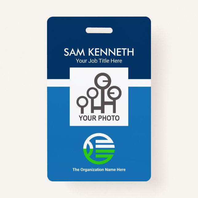 Retro Blue Shades Column Company Photo Template ID Badge (Front)
