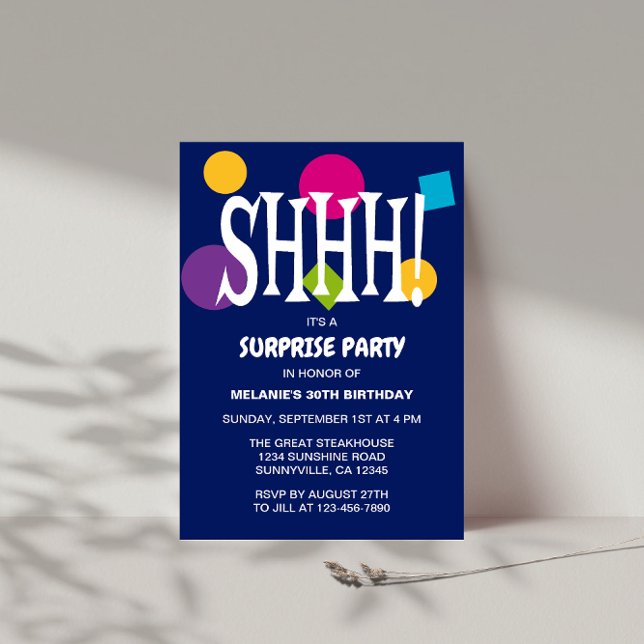 Retro Blue SHHH Surprise Birthday Party  Invitation (Creator Uploaded)
