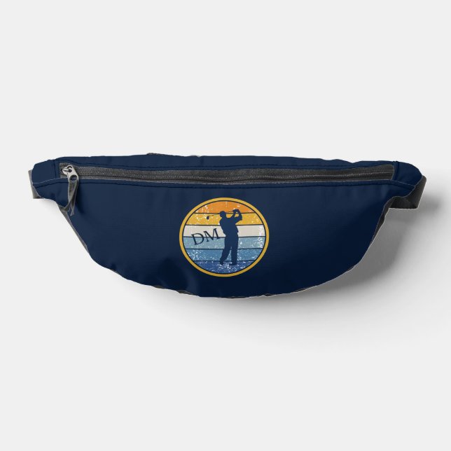 Retro Blue Silhouette Golfer Monogram Bum Bags (Lay Down)