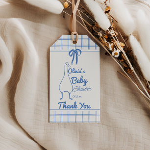 Retro Blue Silly Goose Hand Drawn Ribbon Baby Boy Gift Tags