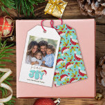 Retro Blue Simple Photo Peace and Joy Christmas<br><div class="desc">This simple and minimal, yet festive Peace and Joy design was created using a fun modern script font and my hand lettered block font in a retro style in aqua blue and red topped off with my hand painted Santa hat with holly and berries to make your family photo shine...</div>
