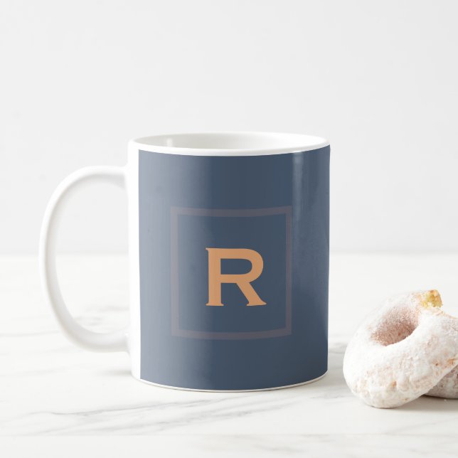 Retro Blue Solid Colour Plain Personal Coffee Mug (With Donut)