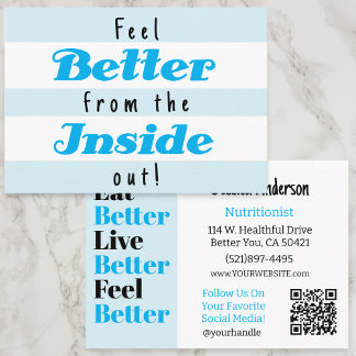 Retro Blue Stripe Nutritionist Health Wellness  Business Card
