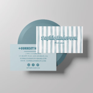 Retro Blue Striped Social Media Business Card