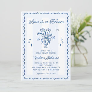 Retro Blue Stripes Love is in Bloom Bridal Shower Invitation