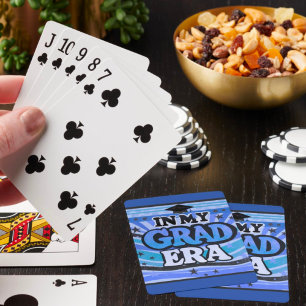 Retro Blue Stylish Fun In My Grad Era Quote Playing Cards
