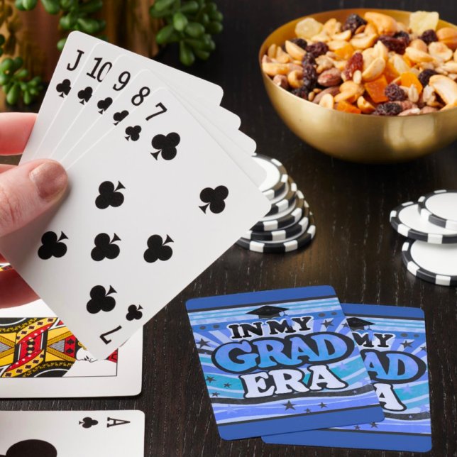 Retro Blue Stylish Fun In My Grad Era Quote Playing Cards (Creator Uploaded)