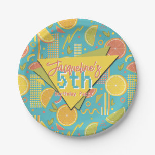 Retro Blue Summer Citrus Fruit Birthday Paper Plate