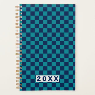 Retro Blue Teal Checkerboard 2026 Planner