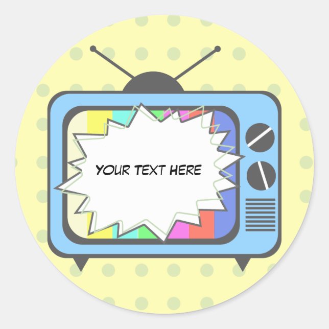 Retro Blue TV Set Classic Round Sticker (Front)