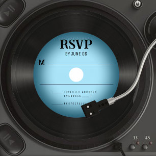 Retro Blue Vinyl Record Wedding RSVP Response