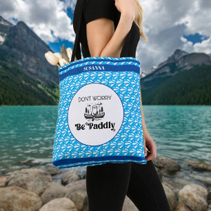 Retro Blue Water Pattern Canoe Otter Personalised  Tote Bag