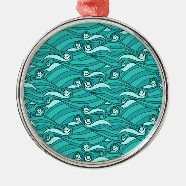 Retro blue waves doodle surf art metal tree decoration (Front)