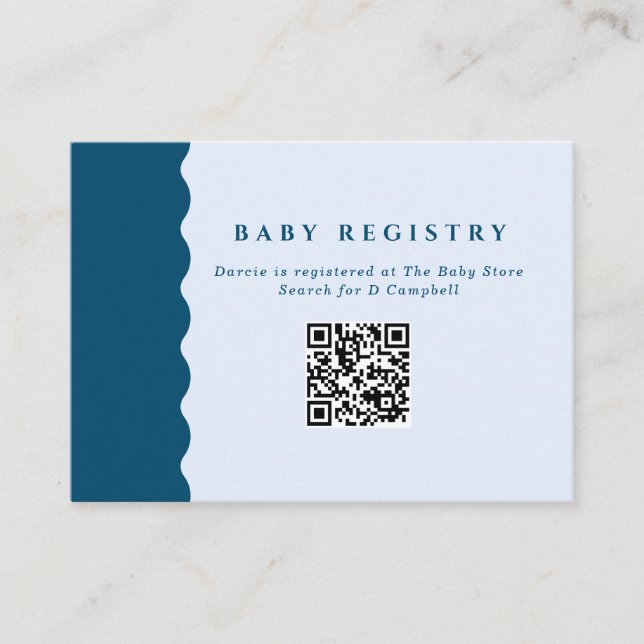 Retro Blue Wavy Baby Registry QR Code Enclosure Card (Front)