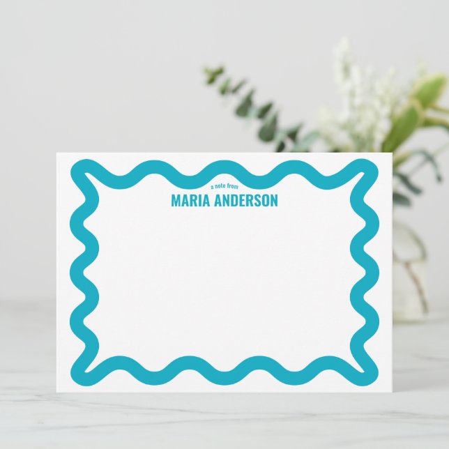 Retro Blue Wavy Border Personalised Card (Standing Front)