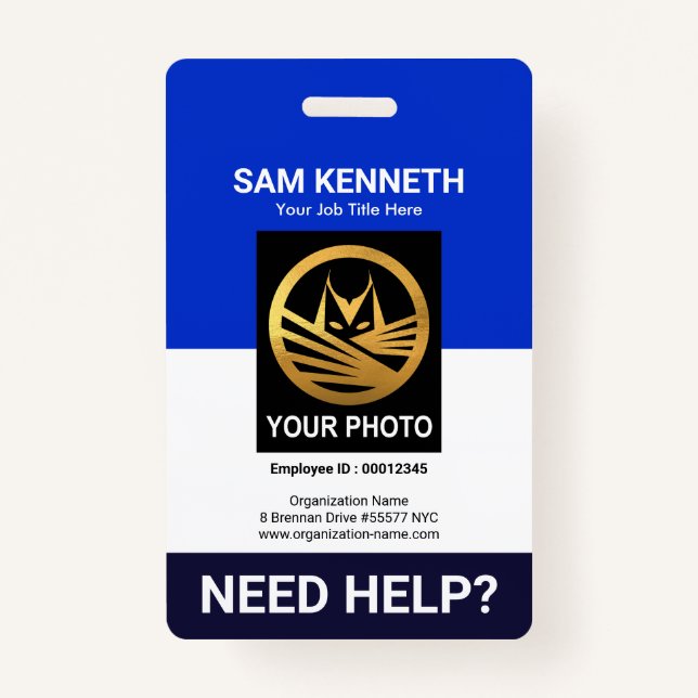 Retro Blue White Column Medical Staff ID Badge (Front)